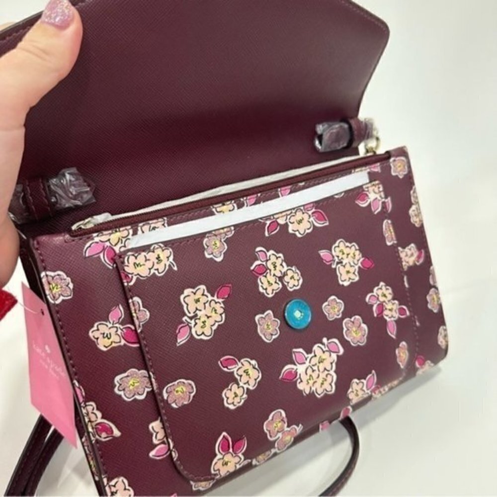 Kate Spade Tinsel Flap Crossbody Clutch Bag with Floral Print - Picture 8 of 14